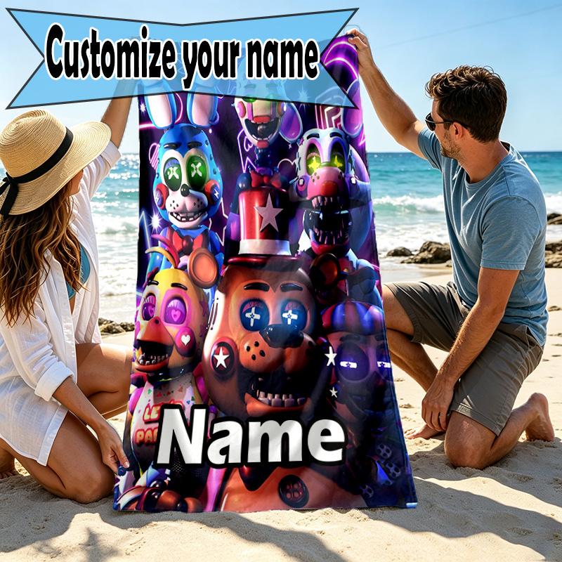 Custom Name Personalized Five Nights at Freddy's Print Beach Towel, for Trip Camping Beach Party Home Decor, Birthday Gift for Family & Friends