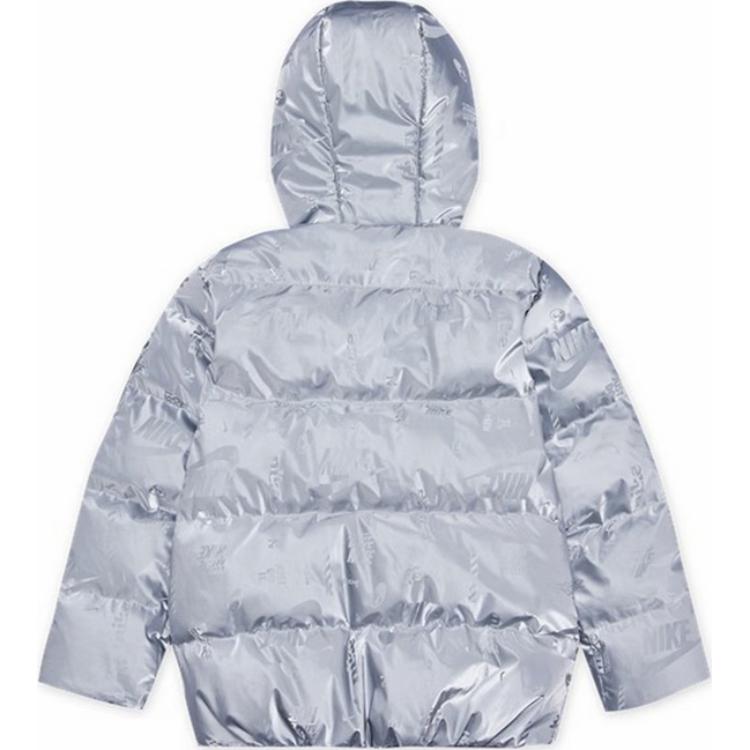Nike Стильная удобная теплая куртка-пуховик на молнии с капюшоном, детская верхняя одежда, серебристый цвет HQ7176-033