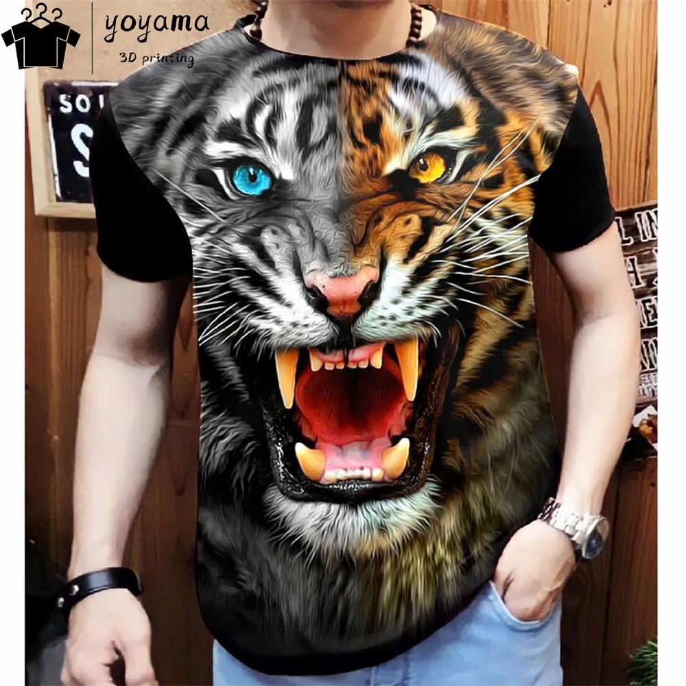 Мужская футболка с 3d принтом тигра, футболки, топы, модная мужская футболка с рисунком животного, уличная одежда большого размера, модная одежда с круглым вырезом