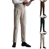 Mens Corduroy Naples Dress Pants Classic Fit Vintage Business Trousers Straight Pleat-Front Pant