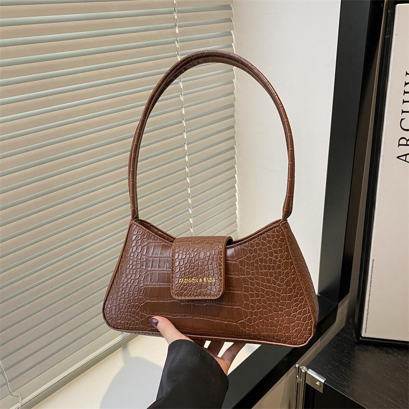 Crocodile Pattern Portable Small Square Bag Women's Bag 2025 Summer New Light Luxury Foreign Style Shoulder Bag Trendy Armpit Bag