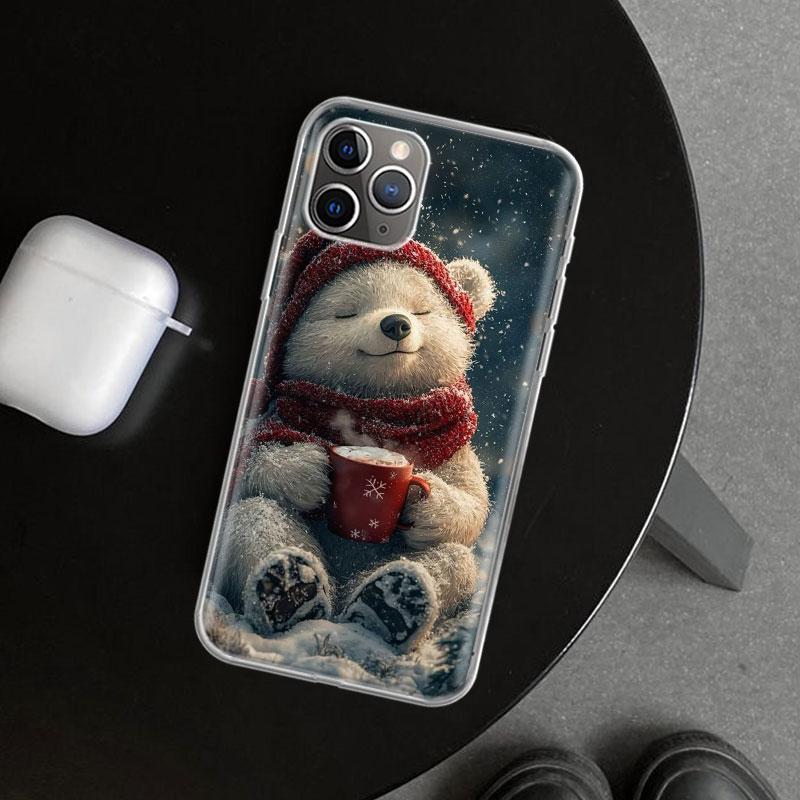 Animal Brown Cute Bear Phone Case Cover for iPhone 11 12 13 Mini 14 15 Plus 16 Pro Max 17 Air 7 8 + SE Art Customized Fundas 11