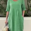 Women's Spring&Autumn&Winter Long Sleeve Round Neck Pocket Solid Colour Swing Dresses
