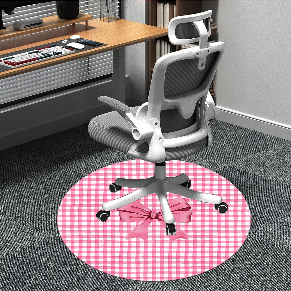 1 шт. Розовый Клетчатый Ковер-Коврик для Стула с Бантом для Офиса, Внутренний Нескользящий Моющийся Ковер из Полиэфирного Волокна, Коврик для Офиса, Можно стирать в машине