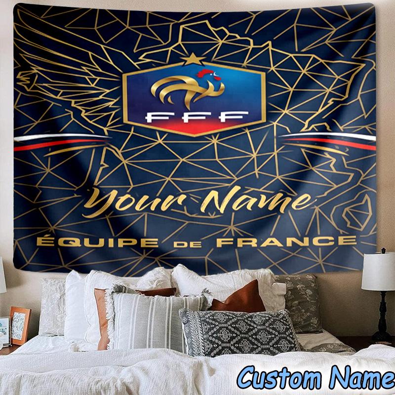 Custom Name France Football Emblem Printed Tapestry, for Bedroom,Livingroom, dormitory, Large Wall Decor, Fabric Decor Fan Birthday Gifts