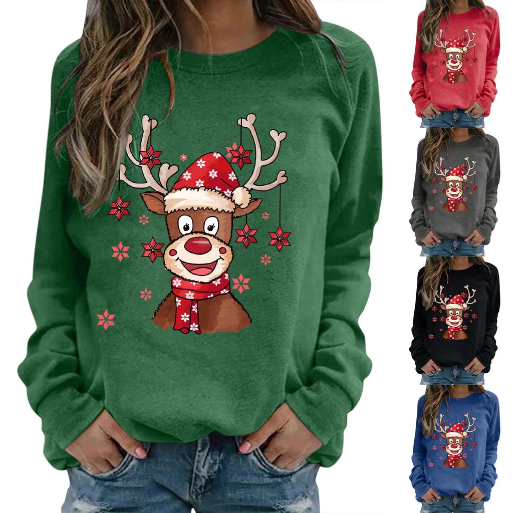Chirstmas Print Crewneck Sweatshirt Women Fall And Winter Long Sleeve Loose Casual Tee Tops Female Pullover Oversized