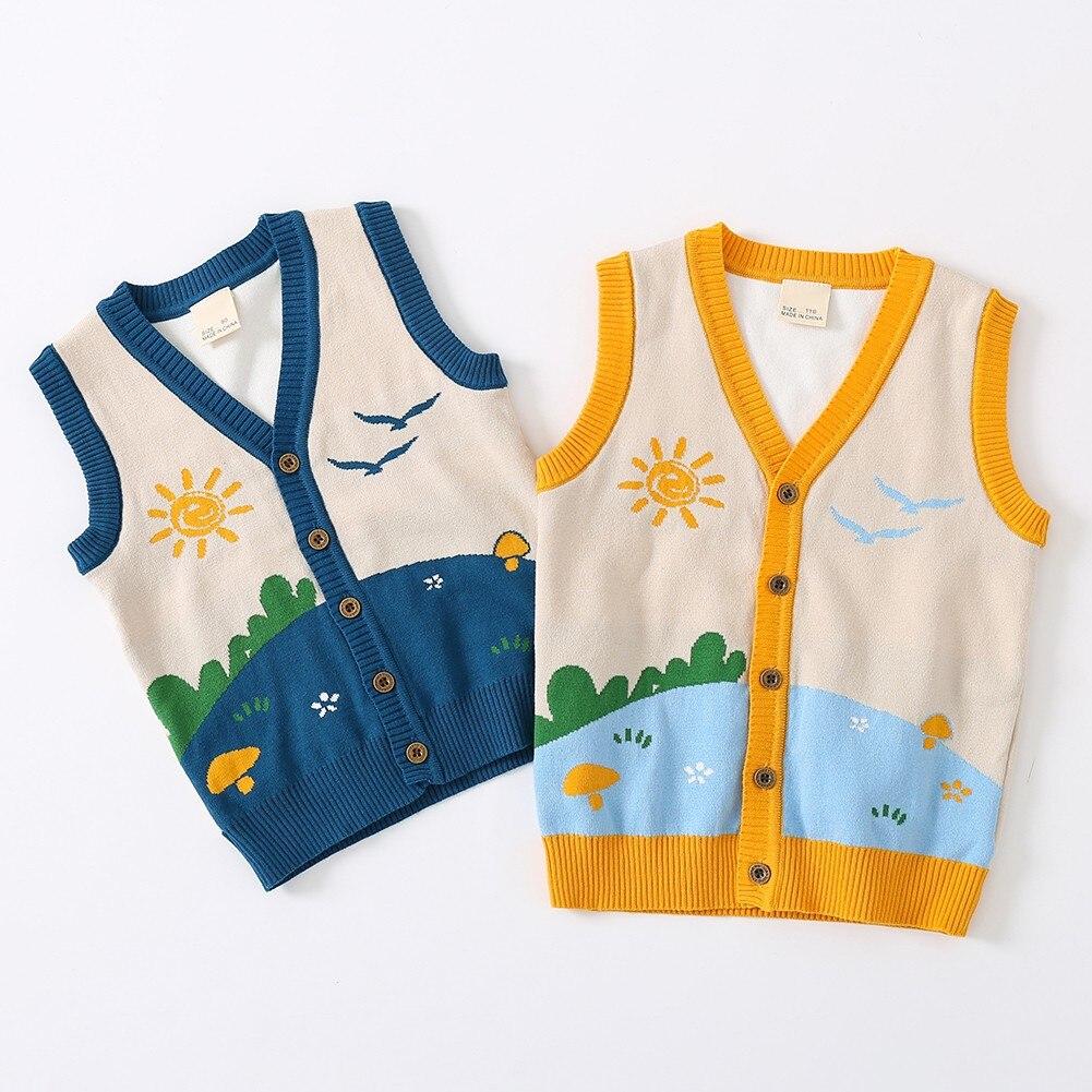Детский вязаный свитер, жилет, детский кардиган для мальчиков, свитер с v-образным вырезом, жилет на пуговицах, повседневная верхняя одежда для маленьких девочек