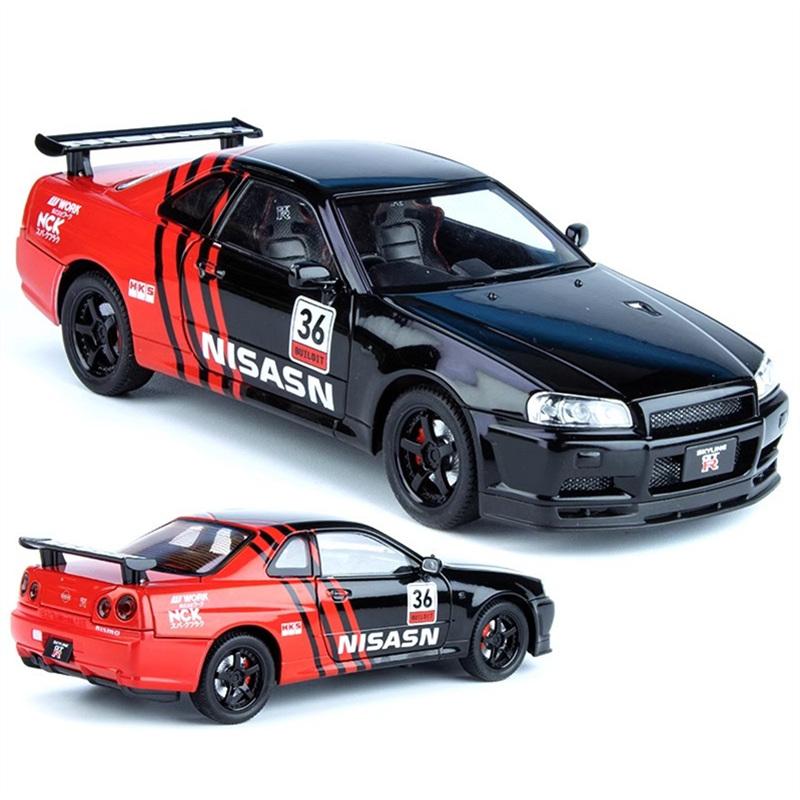 1/18 Nissan Skyline Ares GTR GT-R R34 Сплав Трассовый Спортивный Автомобиль Модель Литьевой Металл Гоночный Автомобиль Модель Транспортного Средства Звук и Свет Детская Игрушка Подарок