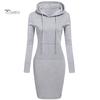 Повседневное однотонное облегающее платье с длинным рукавом и капюшоном для женщин с капюшоном до колена
