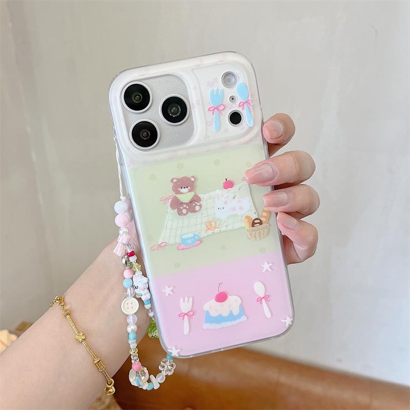 Милый Мультяшный Медведь Пэчворк Чехол для Телефона для iPhone 17, 16 Pro Max, 15, 14