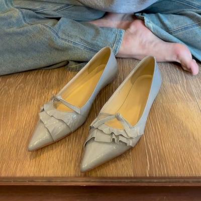 Версия из овчины~ Нишевый дизайн, новые остроносые туфли-лодочки с фестонами в виде листьев лотоса, универсальные кожаные туфли на плоской подошве, одинарные туфли