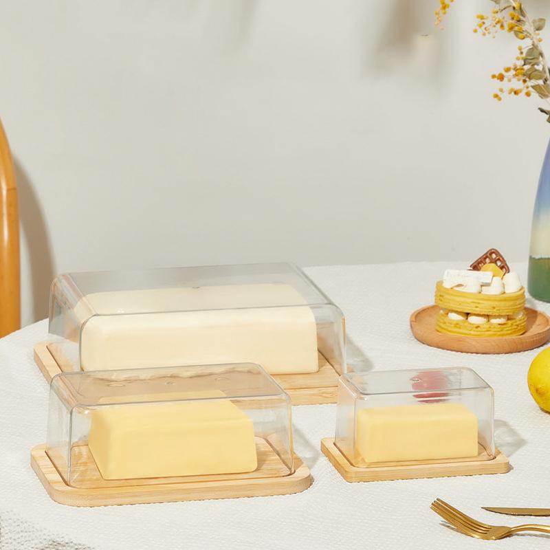 Countertop Bamboo Butter Dish Plate With Transparent Acrylic Lid Kitchen Storage Butter Container Box Butter Tableware