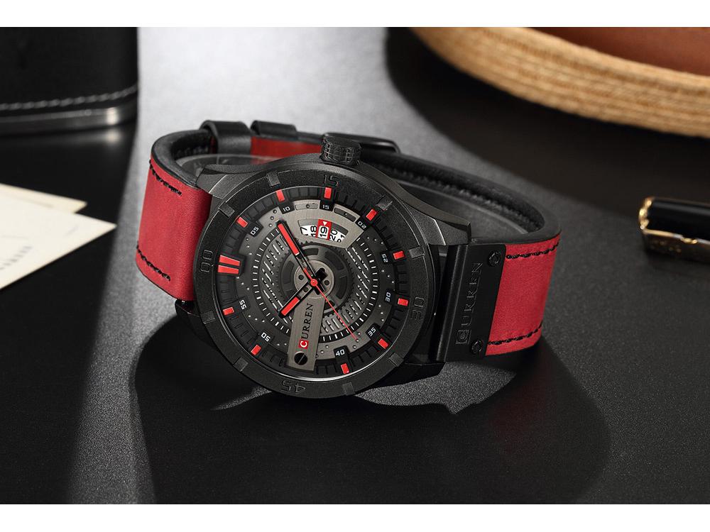 Curren 8301 Мужские водонепроницаемые кожаные кварцевые часы с датой