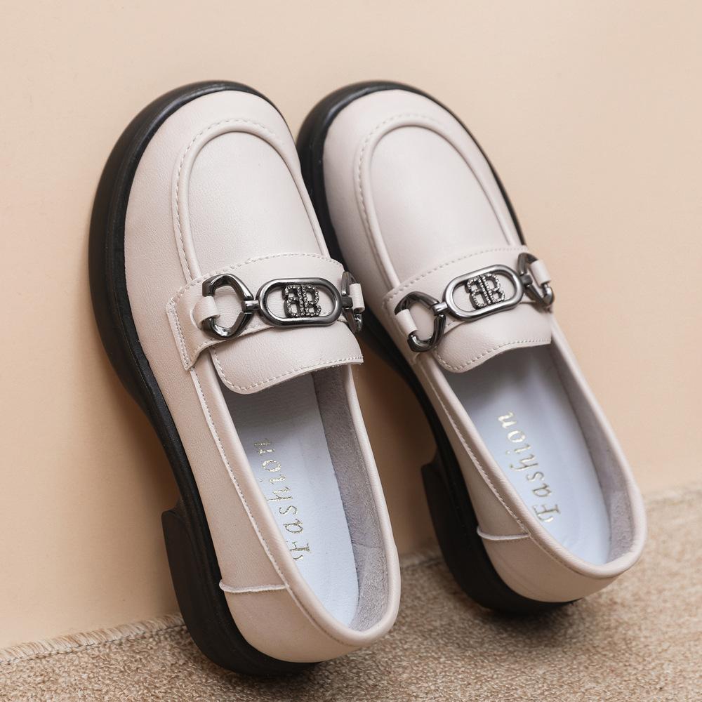 2024 Foreign Trade New Women's Shoes Fashion Casual Shoes Leather Surface Waterproof Retro Versatile Thick Sole Trend Round Head Women's Shoes