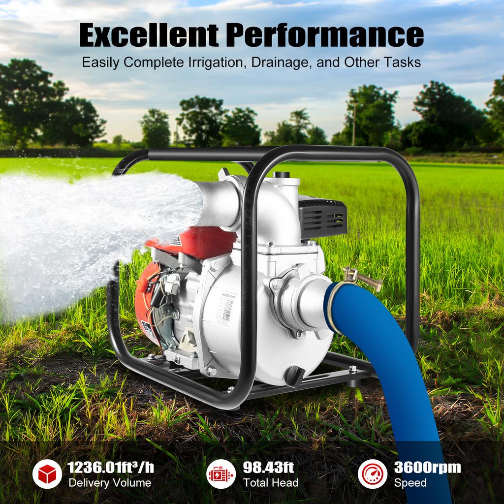 7.5HP Gasoline Water Pump 35m³/H High Flow for Farm Irrigation Fire Rescue Drainage 98.4ft Head