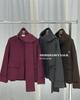 Women's Short Black Plum Purple Double-Sided Cashmere Wool Coat with Scarf Style, Korean Loose Fit