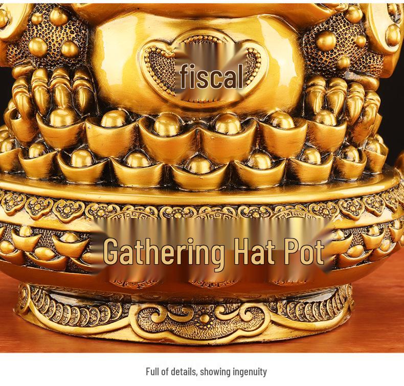 Golden Cicada Treasure Pot Toad Ornament - Three-Legged Resin Craft for Living Room or Storefront Opening Gift.