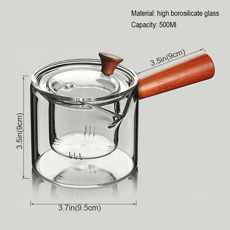 500Ml Glass Teapot with Infuser Liner Filter Tea Maker Wooden Handle Office Boil Ware Set Kettle