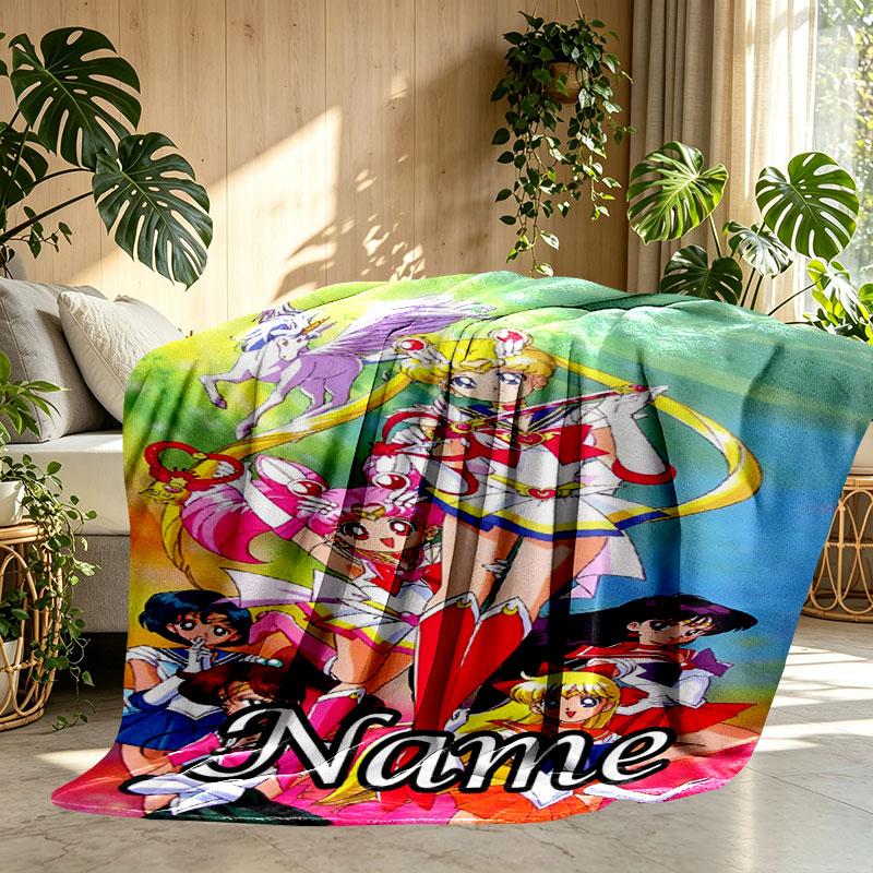 Custom Name Personalized Sailor Moon Print Blanket, Home Decor, Bedroom, Sofa, Camping, Couch, Gifts for Birthday Christmas