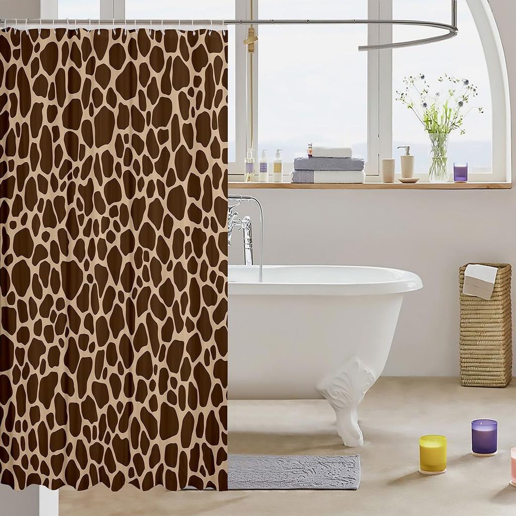Giraffe Skin Print Kids Shower Curtains,Wild Animals Fur Texture Abstract Bathroom Curtains,Girls Boys Adults Xmas Decor,Rustic