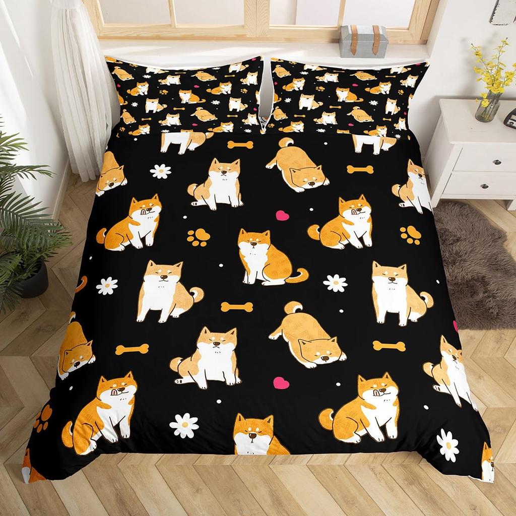 Dog Duvet Cover Set Cute Pet Puppy Animal Design Bedding Set With Zipper Adults Kids Bedroom Single Double Queen Comforter Cover