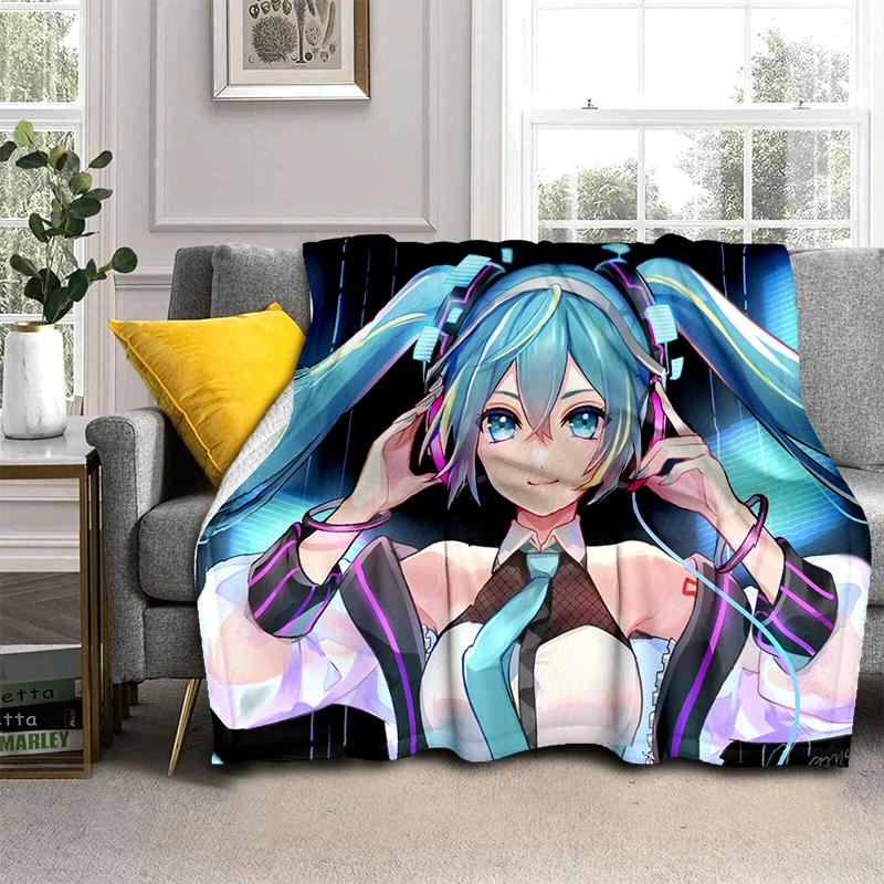 3D M-MIKUS Музыка VOCALOID Мультяшная Девочка Мягкий Плюшевый Плед, Фланелевый Плед для Гостиной Спальни Кровати Дивана Подарок