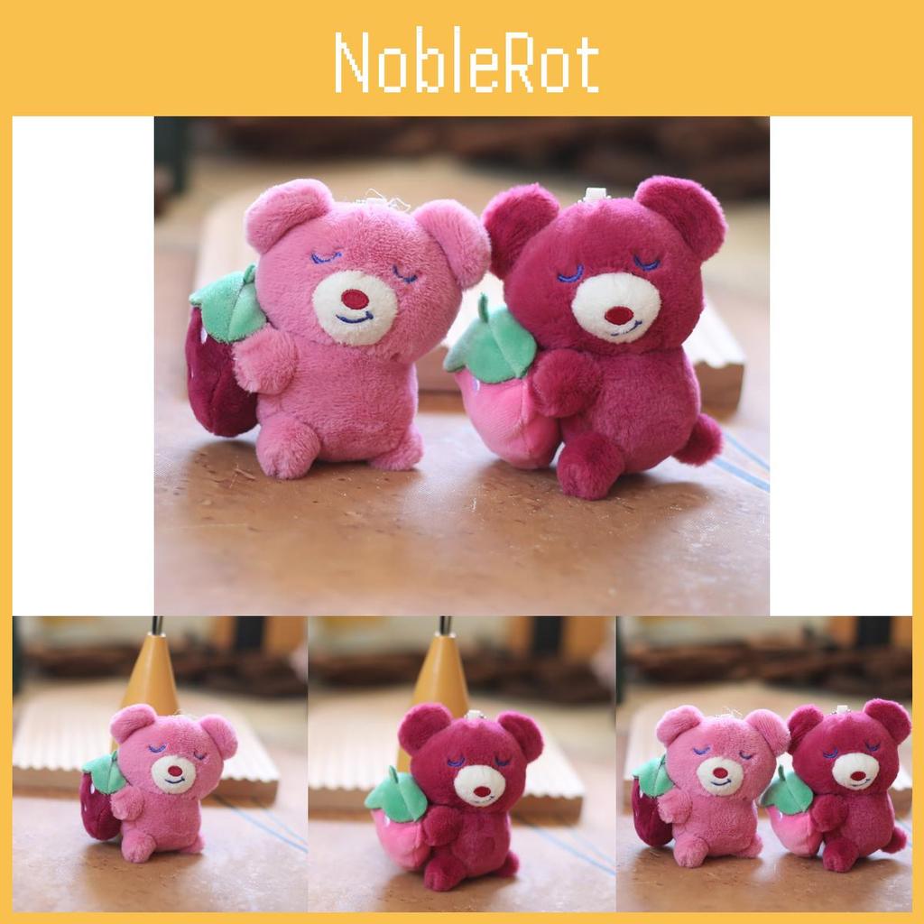 Adorable Pink Strawberry Bear Plush Keychain Soft Short Plush Stuffed Toy