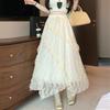 Korean Style Lace Asymmetric Midi Skirt for Women - Summer Thin Design A-Line Flared Tiered Cake Skirt
