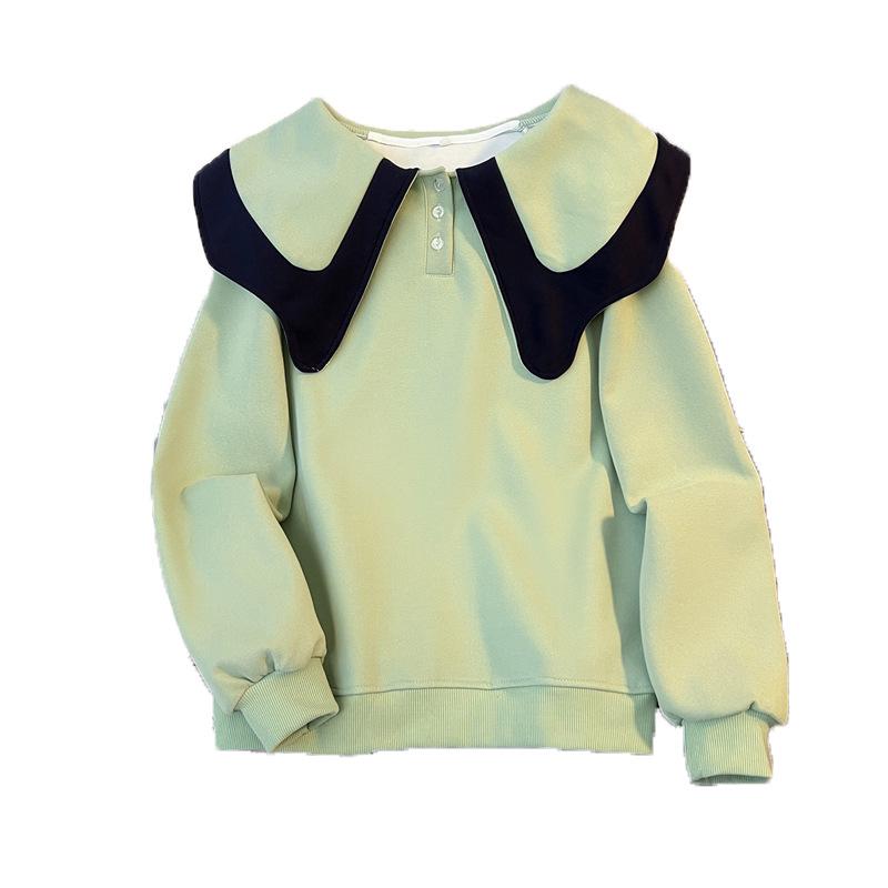 Свободный свитер в корейском стиле с воротником в виде листьев лотоса и пуговицами 2024 года — модный универсальный женский дизайн.