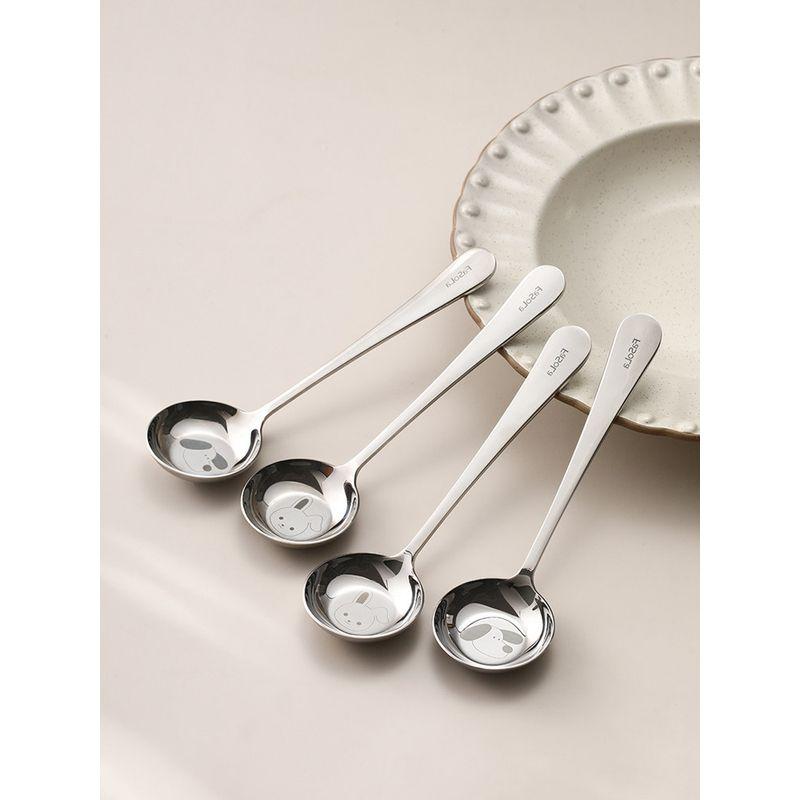 316L Stainless Steel Spoon for Home Use, High-End Flat-Bottomed Large Children's Spoon for Eating, Round-Headed Soup Spoon, Deep Soup Spoon