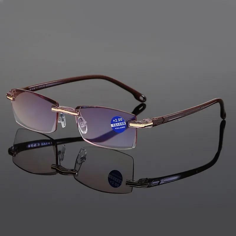 Frameless Square Reading Glasses for Women's Anti Blue Light Computer Eyeglasses Far Sight Presbyopia Reader Glasses Women