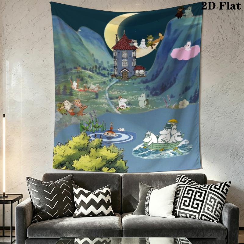 Comet in Moominland Wall Tapestry Aesthetic Wall Hanging Printed Fabric Blanket Decorative Tapestries for Bedroom Living Room Home Decor