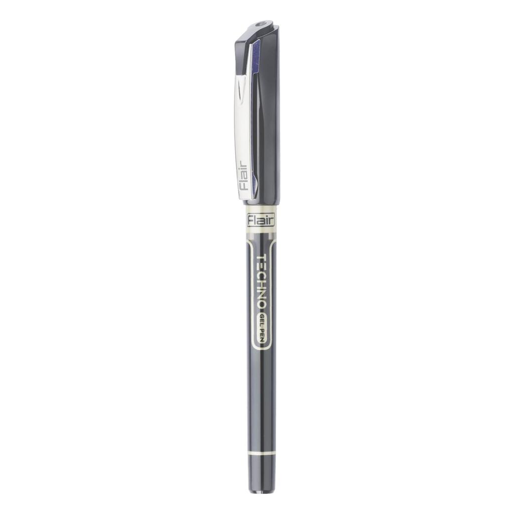 Flair Techno 0.5mm Gel Pen Box Pack of 10 Black Ink Smooth Writing Pens for School Office Journaling and Note Taking