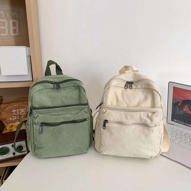 School Bag Female Ins Hong Kong Style Mori Retro Old Travel Backpack Female European and American Fashion Washed Canvas Backpack