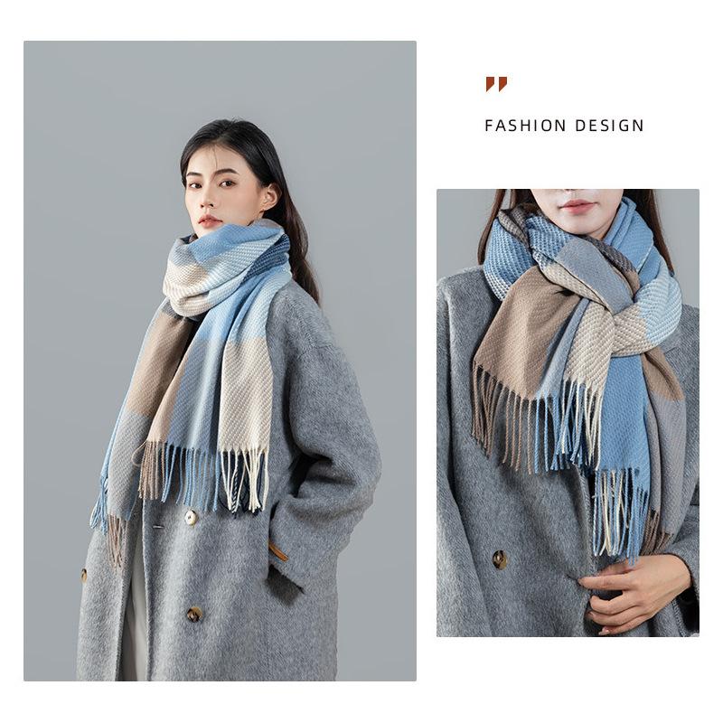 2025 Autumn And Winter New Classic Diagonal High-End Plaid Scarf Women'S Scarf Versatile Imitation Cashmere Shawl