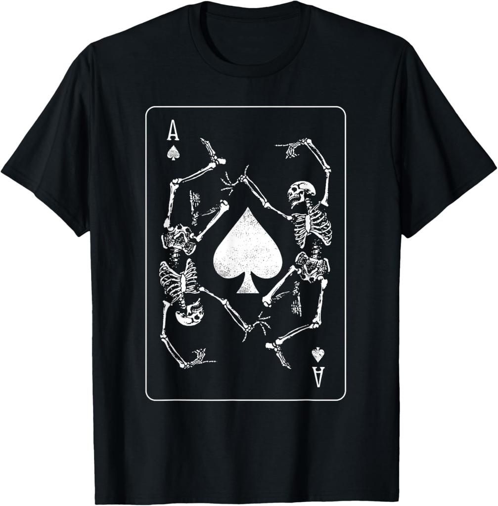 New Fashion Summer Goth Punk Ace Of Spades Card Gambler Skeleton Tshirt Cotton Vintage Unisex Women Streetwear Clothes