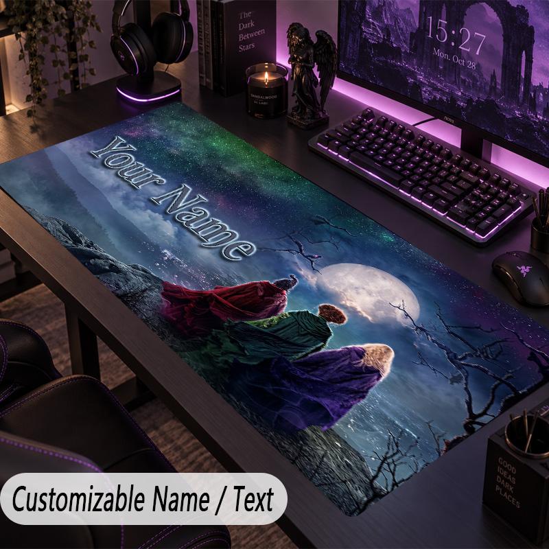 Custom Text Big Mousepad, Extended Desk Pad For Laptop Work GameHocus Pocus Sanderson Sisters