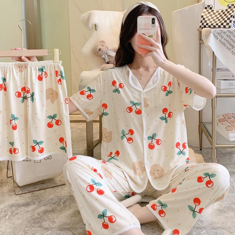 Ladies Three Piece Pajamas Women Printed Pajamas Home Sets Pajama Sets Cute Girls Homewear