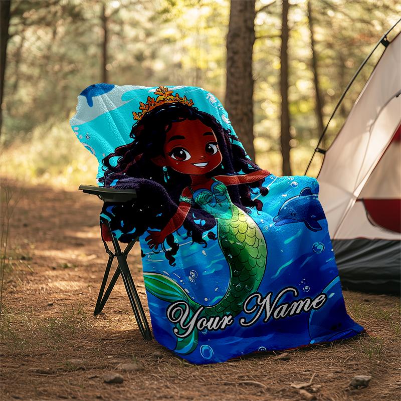 1PC Custom Name Mermaid Adventure Sea outdooor Flannel blankets Throw Blanket All-Season Throw Gift Bedspread for Couch, Bed, Camping Holiday Birthda