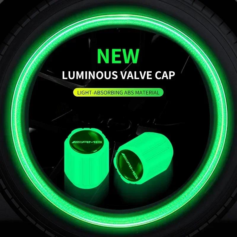 4Pcs Fluorescent Green Car Wheel Tire Valves Caps Luminous Valve Dust Covers For Mercedes Benz AMG GLE GLS CLS GLC CLA GLA EE9 ds6