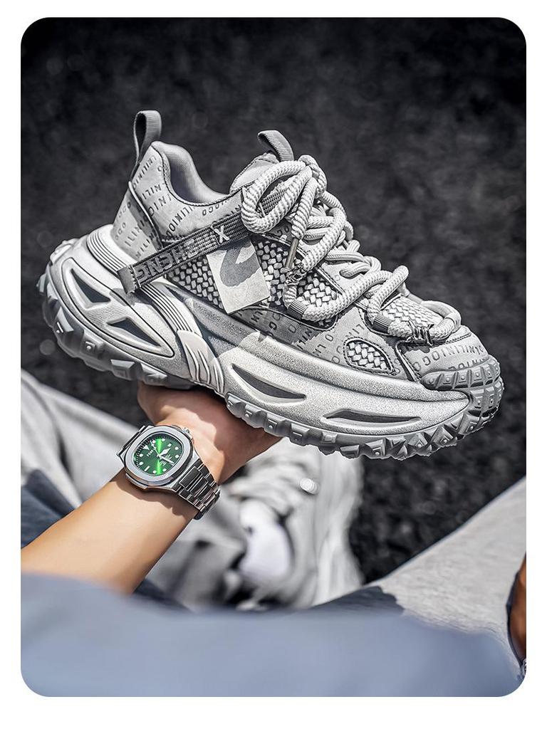 Мужские спортивные кроссовки из сетки класса люкс: Нескользящие, дышащие, толстая подошва, увеличивающие рост, повседневные кроссовки для бега в стиле «папа» на осень/зиму.