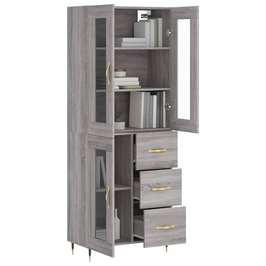 Vidaxl Witrynka Szary Dąb Sonoma 69,5X34X180Cm Materiał Drewnopochodny