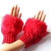 Fashion Clothes Ladies Winter Fur Woolen Knitted Warmer Fingerless Gloves Warmer Rabbit Fur Gloves Plush Half Finger Gloves Knitted Winter Warm Gloves