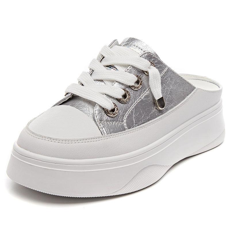 Модные тапочки для отдыха для женщин, летняя новая корейская версия, туфли без каблука, на толстой подошве, на платформе, женские белые туфли, кроссовки