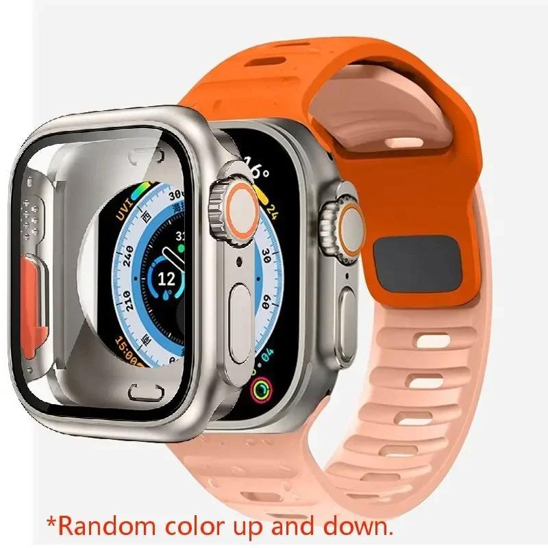 Чехол+Ремешок Для Apple Watch Ремешок 45мм 44мм 41 42 46мм Умный Силиконовый Браслет Iwatch Серия 5 6 Se 7 8 9 10 Заменить на Ультра Чехол