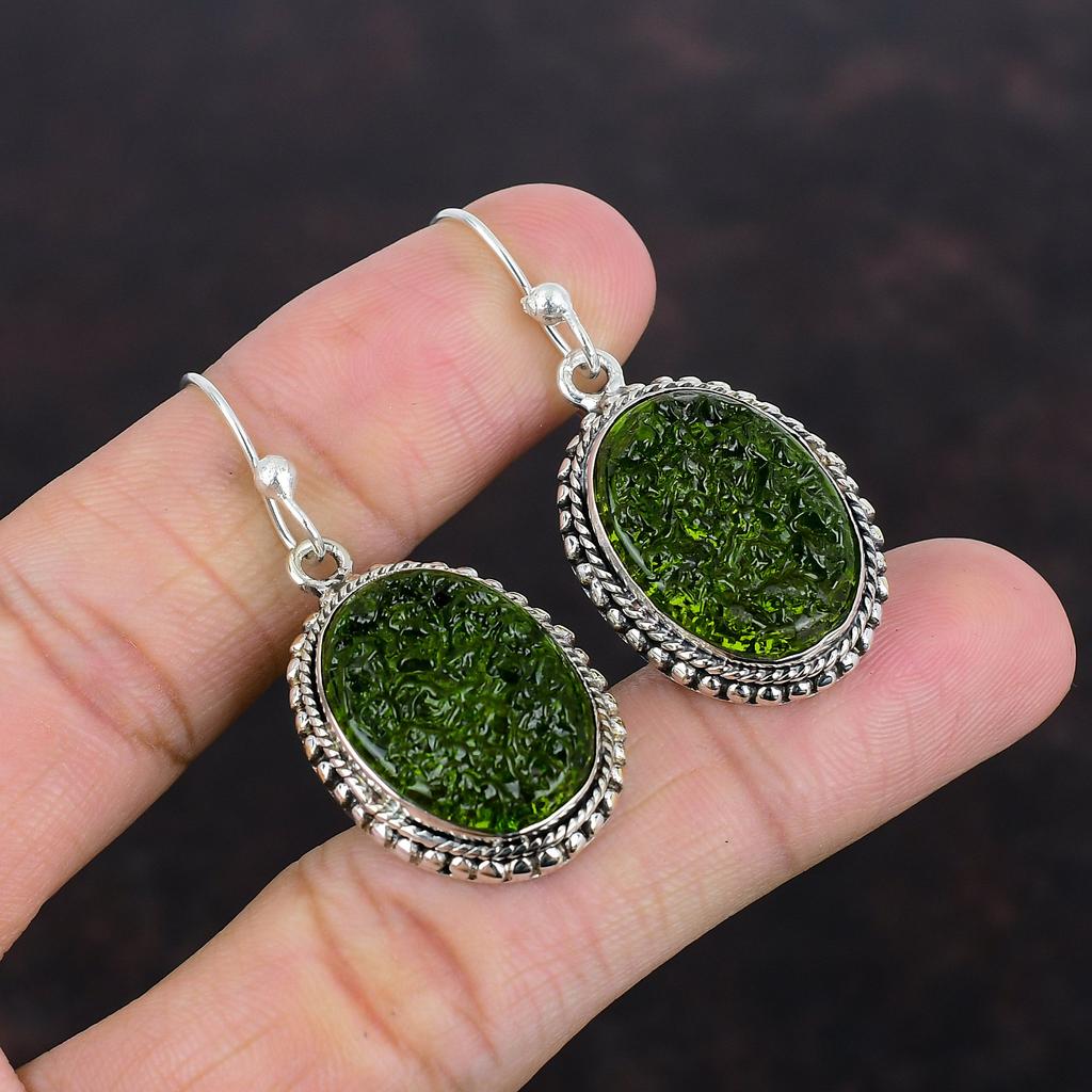 Серьги из молдавита, винтажные серьги из драгоценных камней, серьги из стерлингового серебра 925 пробы, серьги ручной работы, достойные ювелирные изделия, дизайнерские серьги, подарки для друга