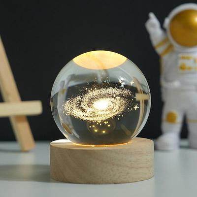 Светящаяся деревянная подставка Хрустальный шар Ночник с дизайном Солнечной системы