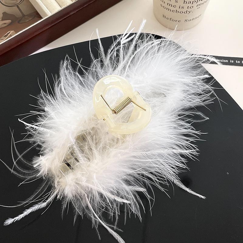 Высококачественная заколка-акула из перьев и страусиного волоса для осени/зимы - элегантный головной убор с хвостиком