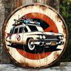 Ghostbusters Ecto-1 Car Vintage Metal Sign, Retro Aluminum Round Wall Art, Iconic Movie Vehicle Decor, Movie Fans Collectible