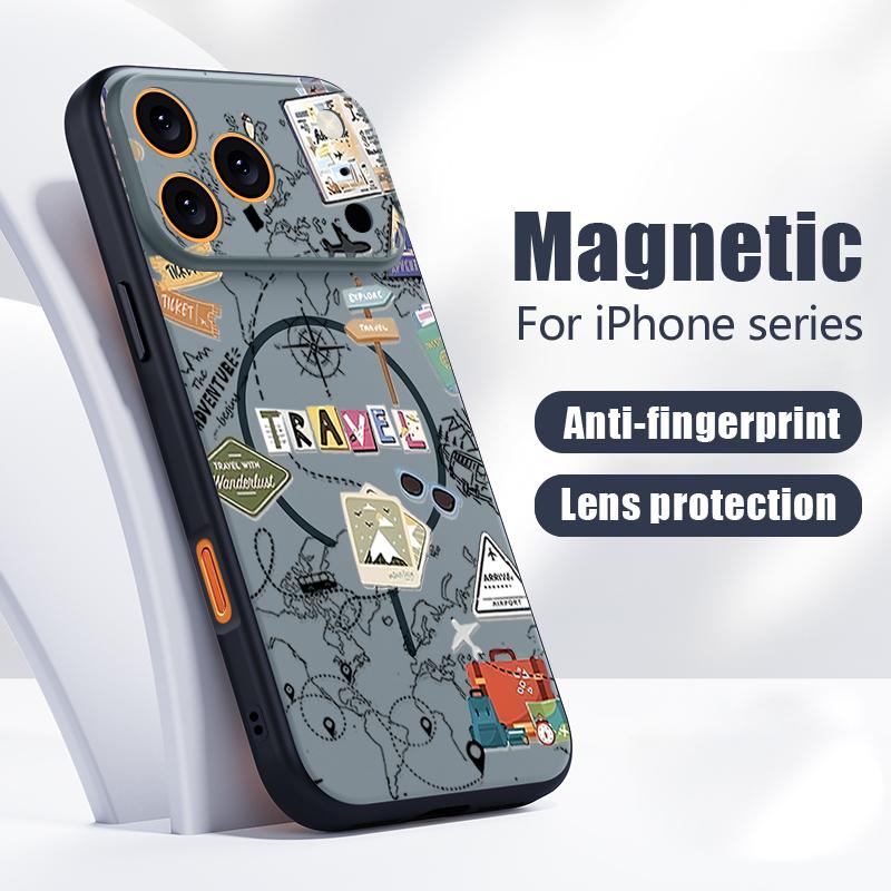 Магнитный Чехол Для Magsafe Для iPhone 17 Pro Max Air Line Карта Путешествий Узор Покрытие С Ощущением Кожи Для iPhone 16 15 14 13 Pro Max
